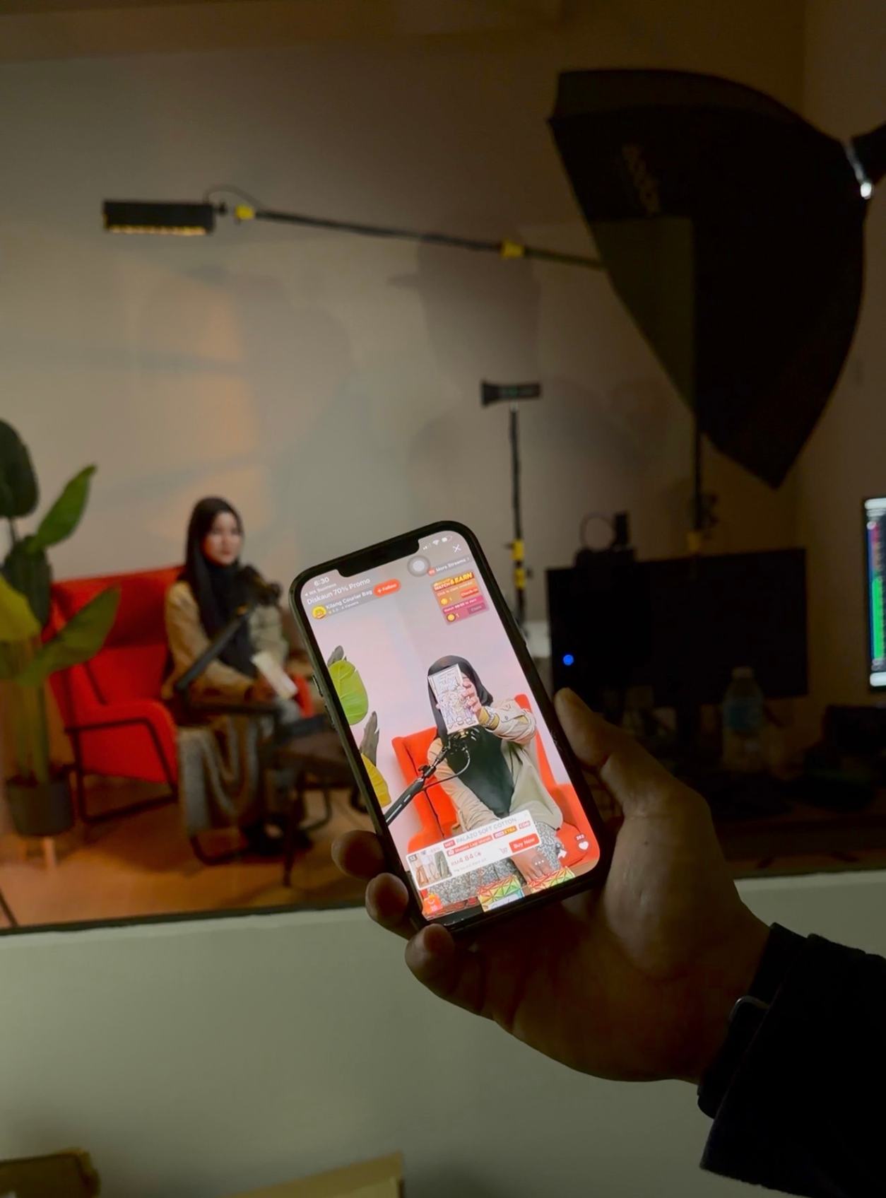 Professional live commerce studio with cameras, lighting and streaming equipment for multi-platform broadcasts